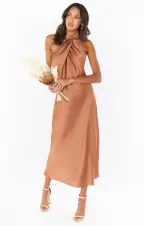 Jasmine Halter Midi Dress ~ Copper Luxe Satin(XXS)