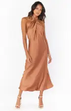 Jasmine Halter Midi Dress ~ Copper Luxe Satin(XXS)