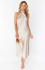 Jasmine Halter Midi Dress ~ Show Me The Ring Luxe Satin(XXS)