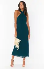 Jasmine Halter Midi Dress ~ Emerald Chiffon(XXS)