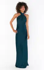 Jasmine Halter Maxi Dress ~ Deep Emerald Luxe Satin(XXS)