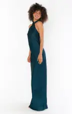 Jasmine Halter Maxi Dress ~ Deep Emerald Luxe Satin(XXS)