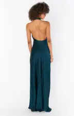 Jasmine Halter Maxi Dress ~ Deep Emerald Luxe Satin(XXS)