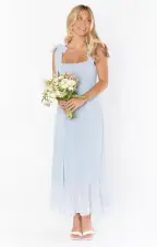 Claire Midi Dress ~ Steel Blue Chiffon