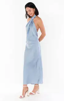 Jasmine Halter Midi Dress ~ Steel Blue Luxe Satin(XXS)