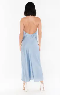 Jasmine Halter Midi Dress ~ Steel Blue Luxe Satin(XXS)