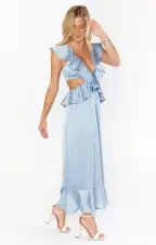 Zoey Midi Dress ~ Steel Blue Luxe Satin(XXS)