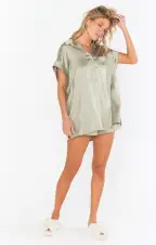 Best Day Button Up ~ Moss Green Luxe Satin(XXS)