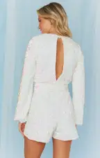 Love on the Dance Floor Romper ~ White Iridescent Sequins(XS)