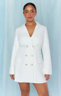 Save the Date Blazer Dress ~ White Suiting(XS)