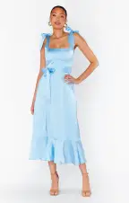 Garden Midi Dress ~ Baby Blue Luxe Satin(XXS)