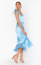 Garden Midi Dress ~ Baby Blue Luxe Satin(XXS)