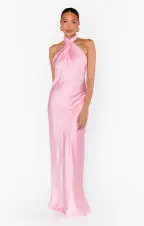 Jasmine Halter Maxi Dress ~ Light Pink Luxe Satin(XXS)