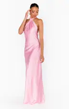 Jasmine Halter Maxi Dress ~ Light Pink Luxe Satin(XXS)