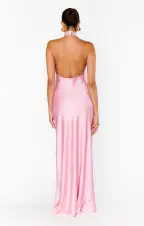 Jasmine Halter Maxi Dress ~ Light Pink Luxe Satin(XXS)