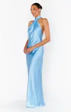 Jasmine Halter Maxi Dress ~ Baby Blue Luxe Satin(XXS)