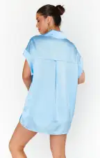 Best Day Button Up ~ Baby Blue Luxe Satin(XXS)