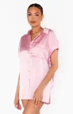 Best Day Button Up ~ Light Pink Luxe Satin(XXS)