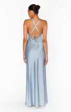 Anderson Maxi Dress ~ Steel Blue Luxe Satin(XXS)
