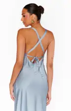 Anderson Maxi Dress ~ Steel Blue Luxe Satin(XXS)