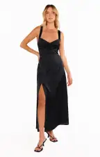 Mina Midi Dress ~ Black Luxe Satin(XXS)