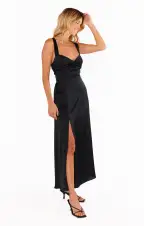 Mina Midi Dress ~ Black Luxe Satin(XXS)
