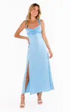 Mina Midi Dress ~ Baby Blue Luxe Satin(XXS)