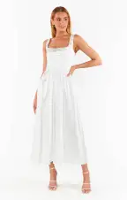 Nina Midi Dress ~ White Rose Satin(XXS)