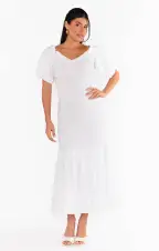 Rom Com Midi Dress ~ White Texture Stretch(XXS)