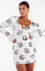 Matilda Mini Dress ~ Daisy Sequins White(XXS)