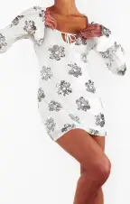 Matilda Mini Dress ~ Daisy Sequins White(XXS)