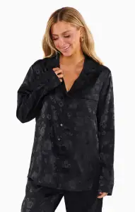 Classic Cropped PJ Set ~ Black Floral Silky(XXS)