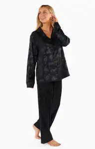 Classic Cropped PJ Set ~ Black Floral Silky(XXS)