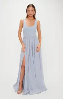 Harper Maxi Dress ~ Steel Blue Chiffon(XXS)
