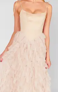 Francesca Maxi Dress ~ Champagne Tulle Ruffle(XXS)