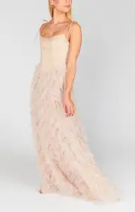 Francesca Maxi Dress ~ Champagne Tulle Ruffle(XXS)