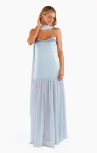 Dalia Maxi Dress ~ Steel Blue Luxe Satin(XXS)