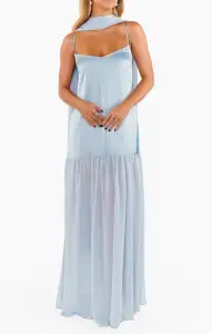 Dalia Maxi Dress ~ Steel Blue Luxe Satin(XXS)
