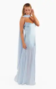 Dalia Maxi Dress ~ Steel Blue Luxe Satin(XXS)