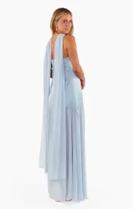 Dalia Maxi Dress ~ Steel Blue Luxe Satin(XXS)