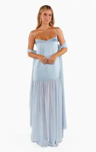 Dalia Maxi Dress ~ Steel Blue Luxe Satin(XXS)