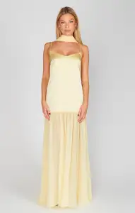 Dalia Maxi Dress ~ Pale Yellow Luxe Satin(XXS)