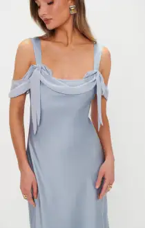 Bella Maxi Dress ~ Steel Blue Luxe Satin