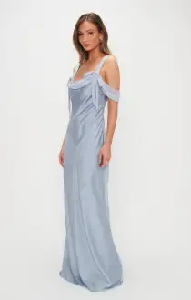 Bella Maxi Dress ~ Steel Blue Luxe Satin(XXS)