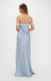 Bella Maxi Dress ~ Steel Blue Luxe Satin(XXS)