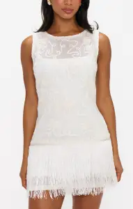 Cyrus Mini Dress ~ White With Fringe(XXS)