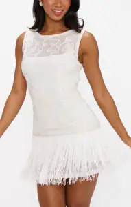 Cyrus Mini Dress ~ White With Fringe(XXS)