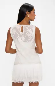 Cyrus Mini Dress ~ White With Fringe(XXS)