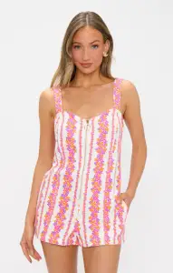 Mission Romper ~ Pink Daisy Stripes Denim(XS)