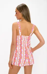 Mission Romper ~ Pink Daisy Stripes Denim(XS)